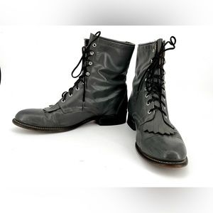 Grey leather boots